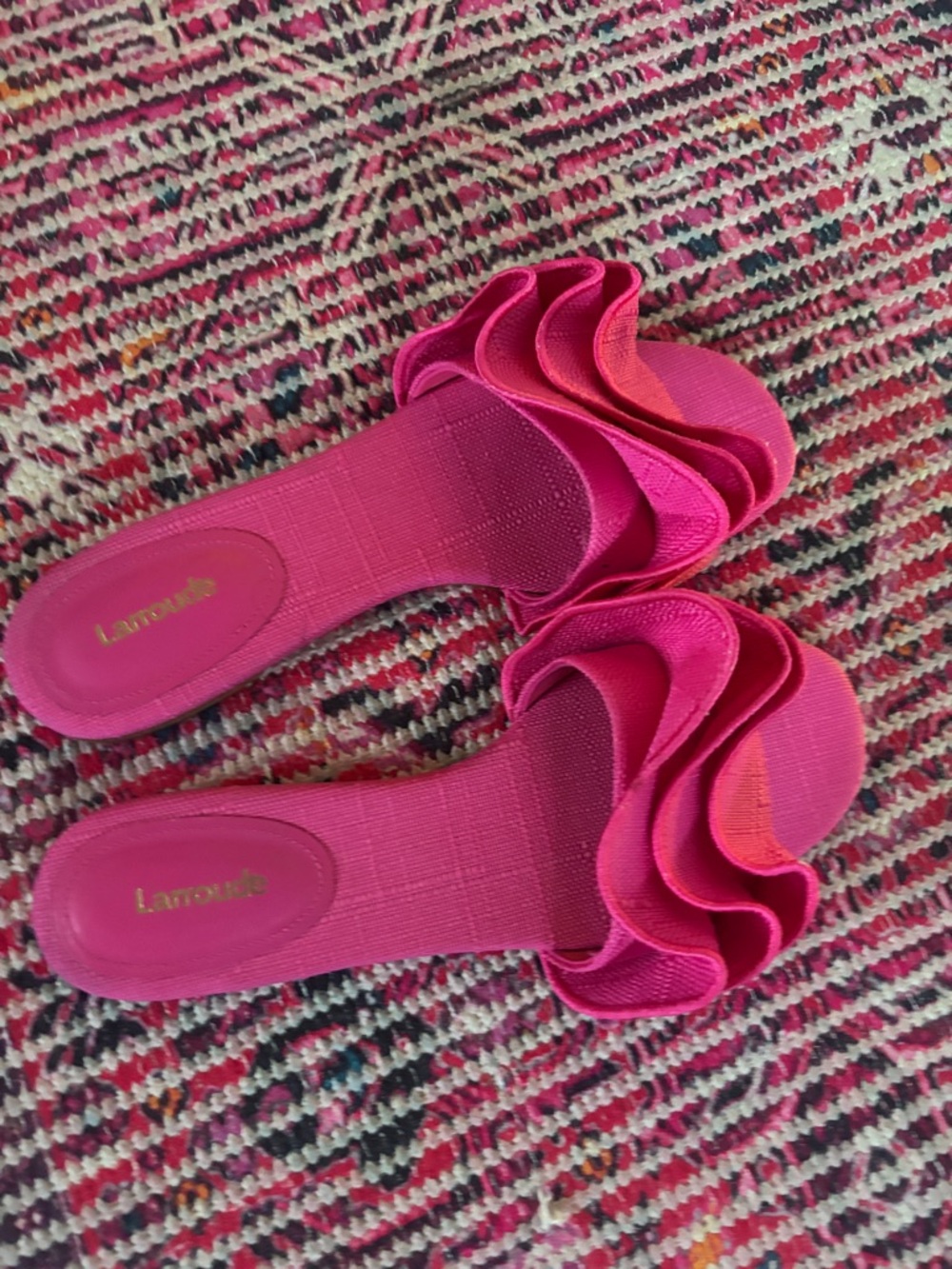 Larroude Fuchsia Ruffle Slide Sandals - Picture 5 of 6